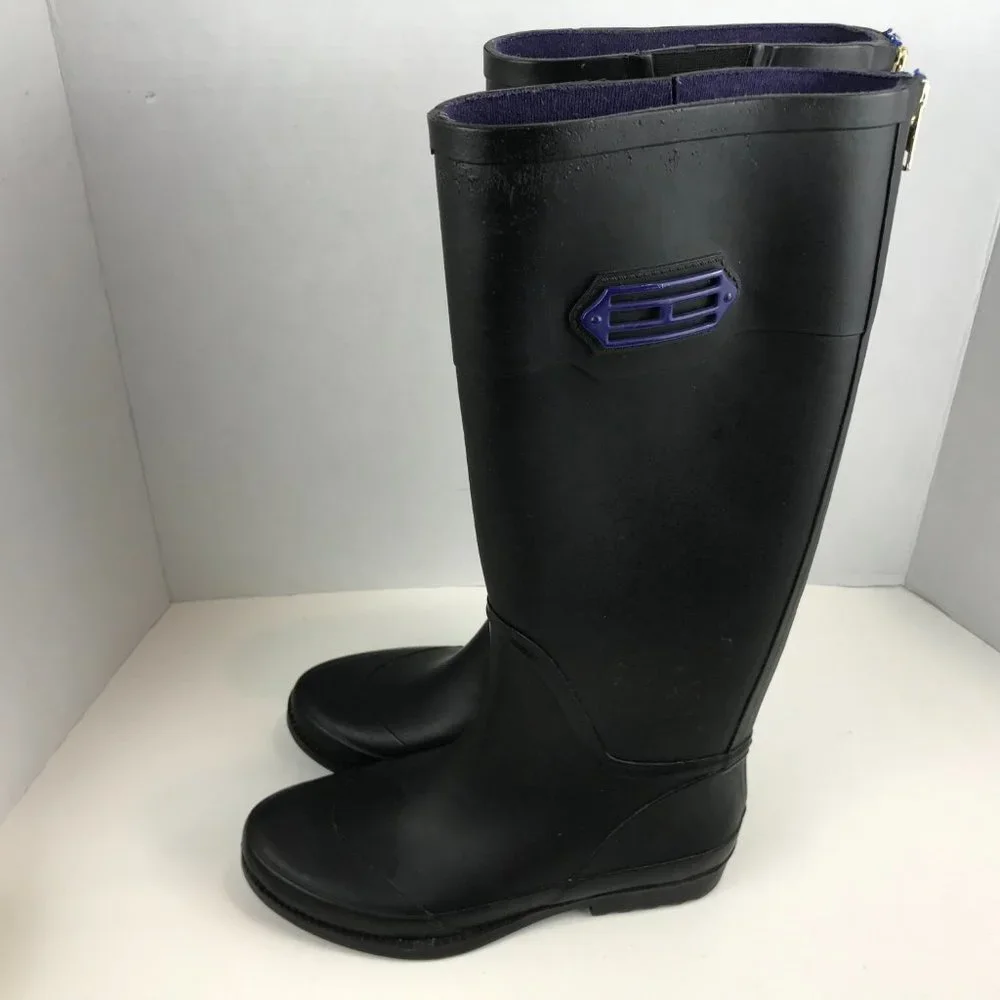 Tommy Hilfiger black rubber back zip rainboots US 6